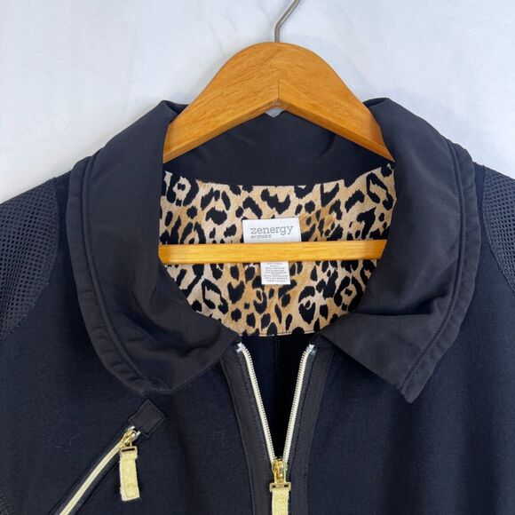 Chicos Zenergy Gold Zip Black Jacket Mesh Accents Casual Basic Size 2-12/14 - Picture 3 of 12